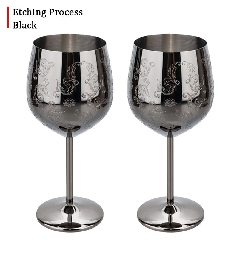 Grapevine Etching Red Wine Glass Goblet For Party Wedding Stainless Steel Wine Glass Goblet Good Cooling Effect Wine Lovers Gift