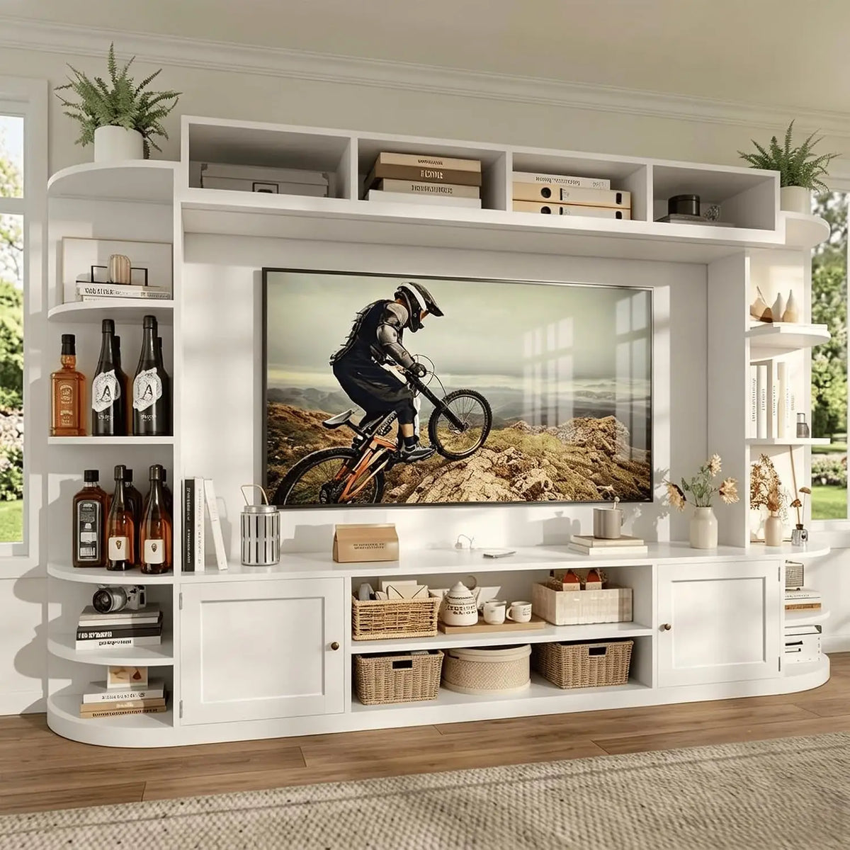 94" Entertainment Center with Bookshelves for TVs up to 70" (White), Customized