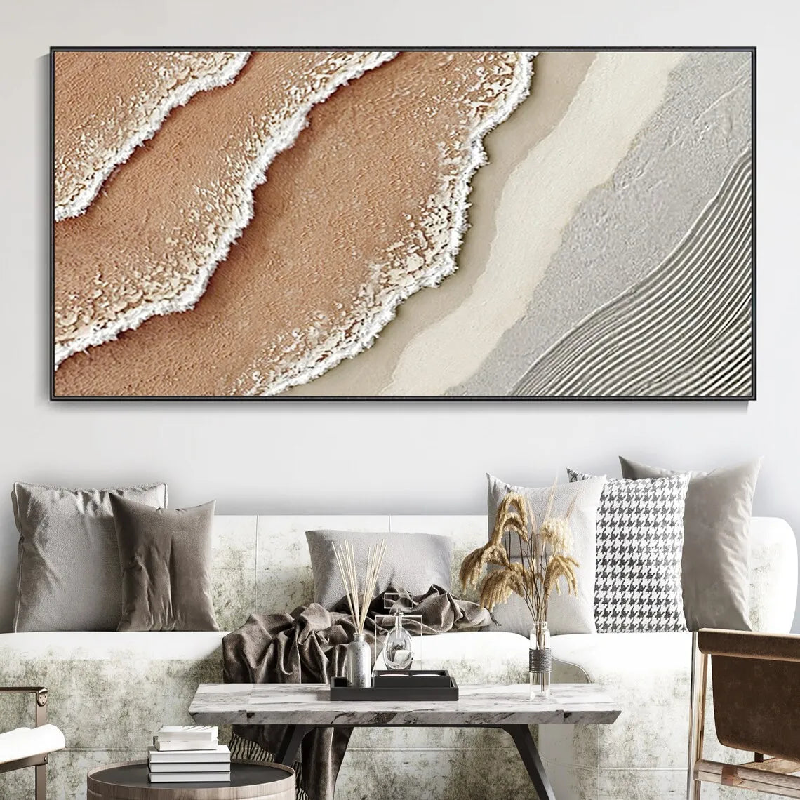 Large Sea Canvas Oil Painting Handmade Blue Sea Landscape Abstract White Wave Painting Textured Sea Painting Living Room Decor