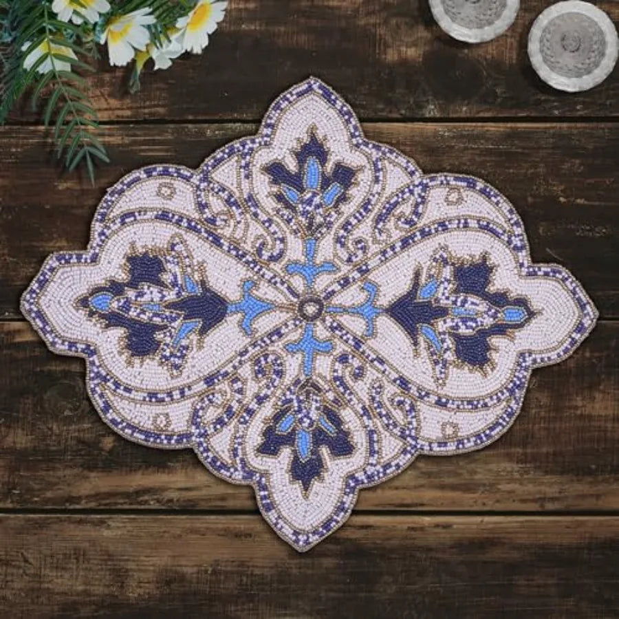 Round Placemats Set of 2-15 x 19 Inches Charger Plates Beaded Place Mats for Mothers Day Decorations Wedding Kitchen Home Decor