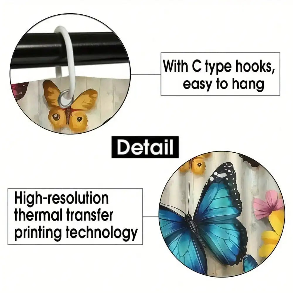 4pcs/1pc Colorful spring butterfly flower machine washable shower curtain set with anti slip blanket and U-shaped toilet pad