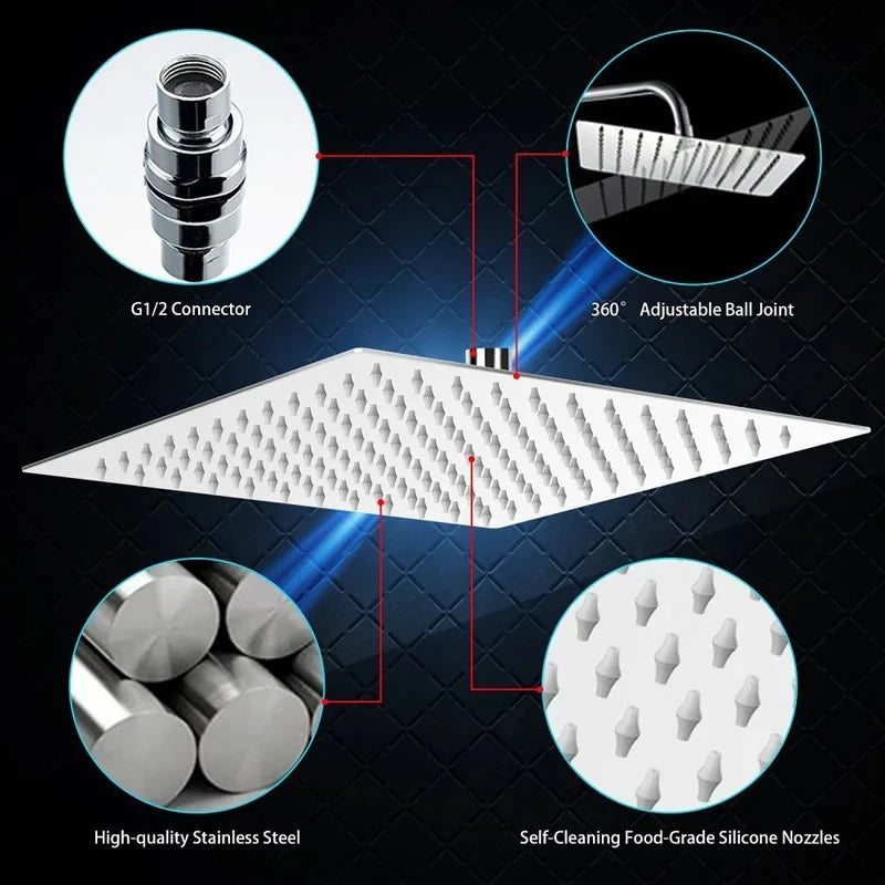 Shower Head 16 Inch Luxury Ultrathin Rainfall Shower Head Stainless Steel Chrome Nickel Bathroom Faucet Accessory