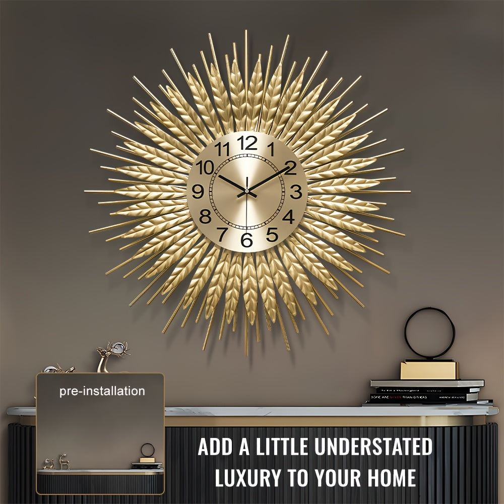 Golden Modern Silent Wall Clock For Living Room, 24 * 24 Inch Luxury Metal Decorative Wall Clocks, 3D Creative Timepiece For Home Decor Enthusiasts Perfect Gift For Housewarming Birthday