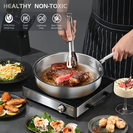 16pcs Stainless Steel Cookware Set, Kitchen Pots And Pans Set, Induction Pots And Pans Cooking Set With Steamer, Glass Lids, Utensil Sets, Insulating Mats And Apron Compatible With All Stoves