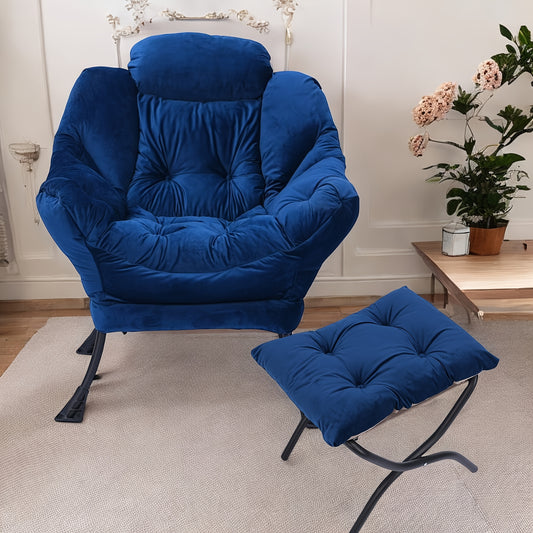 Modern Lazy Single Sofa Chair With Steel Frame, Armrest, Side Pocket, Footrest, And Adjustable Headrest, Max 300lbs - Accent Upholstered Lounge Reading Lazy Chair, Resilience Memory Foam, Ergonomic Design For Living Room, Bed