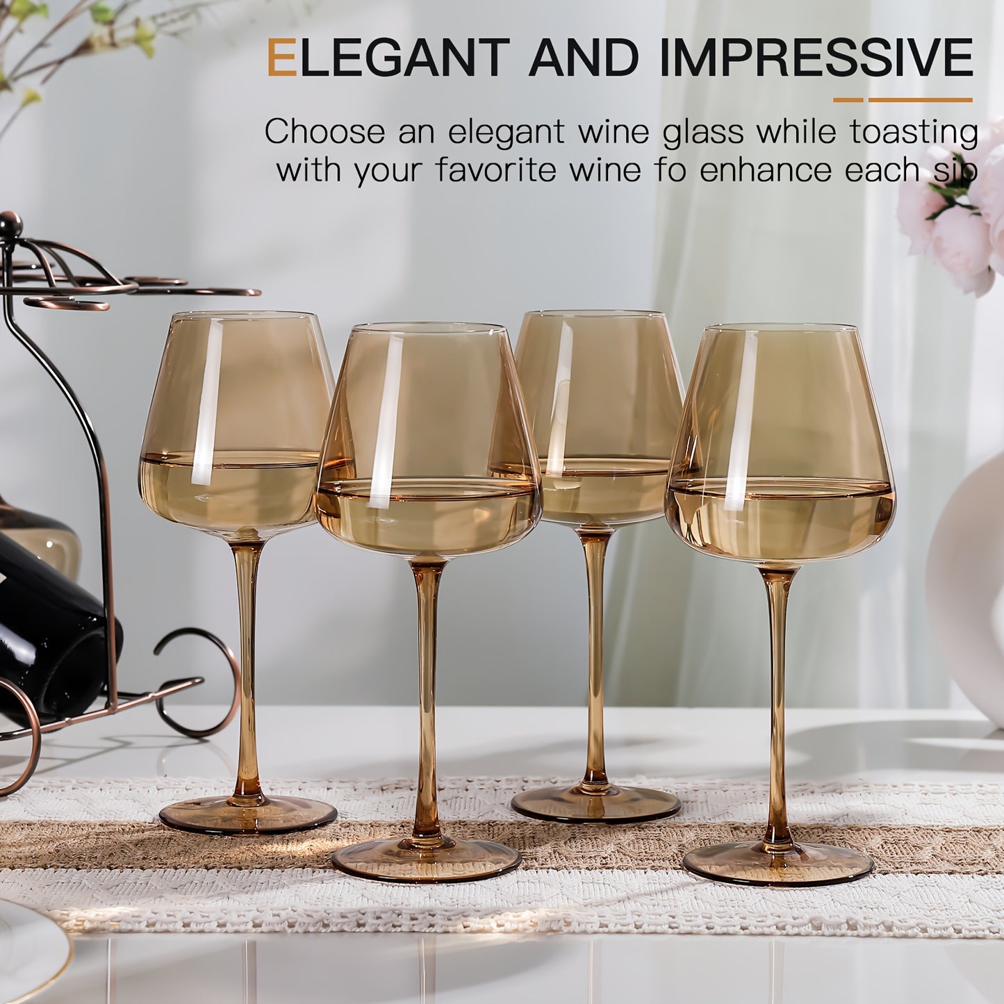 Amber Wine Glasses Set 6-18oz[Hand-Blown] Unique Wine Glasses, Crystal Amber Wine Glass Set, Amber Glassware Drinking Glasses For Red White Wine For Christmas Bar Party