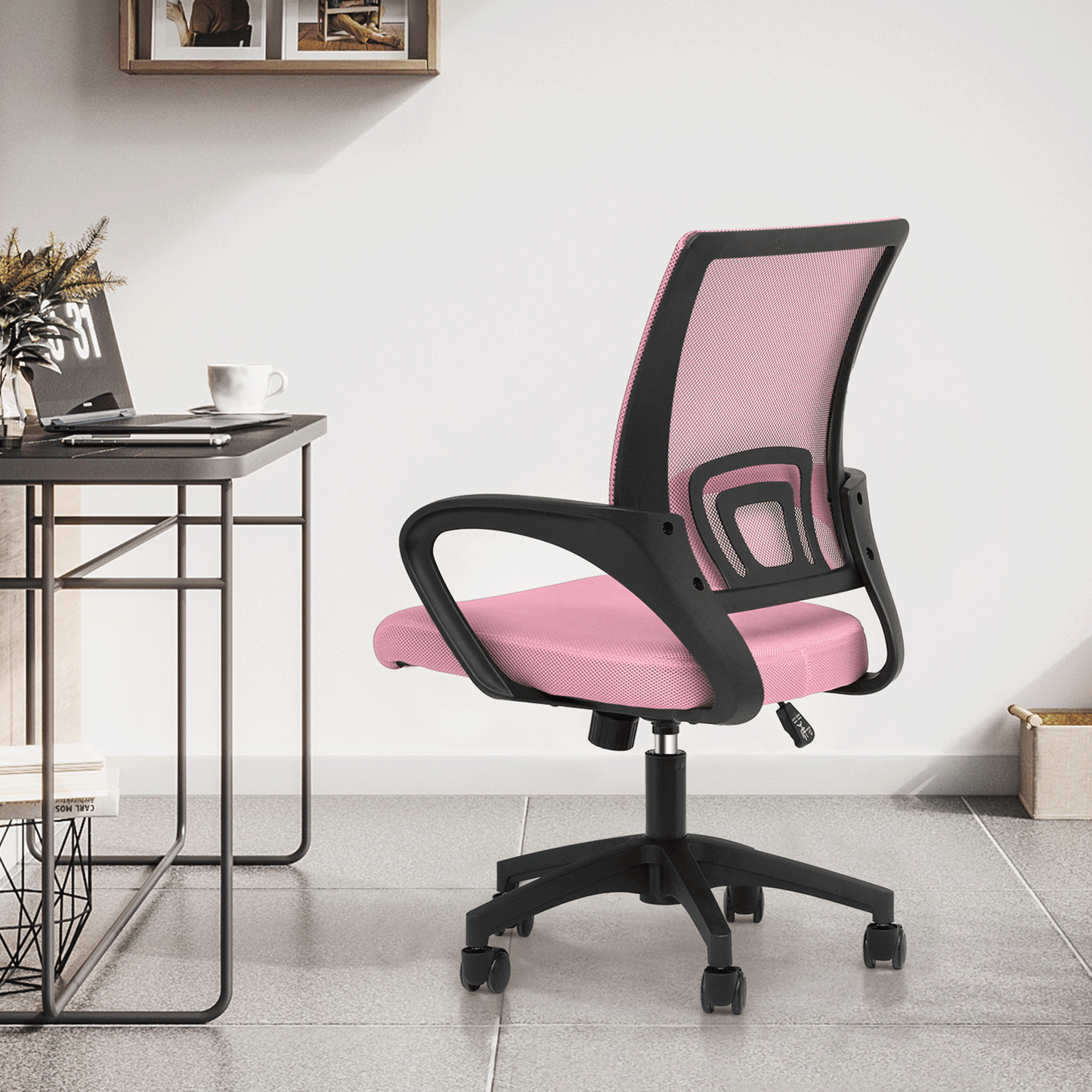 Mesh Office Home Chair, Mid Back Ergonomic Rolling Swivel Chair with Padded Seat and Armrest