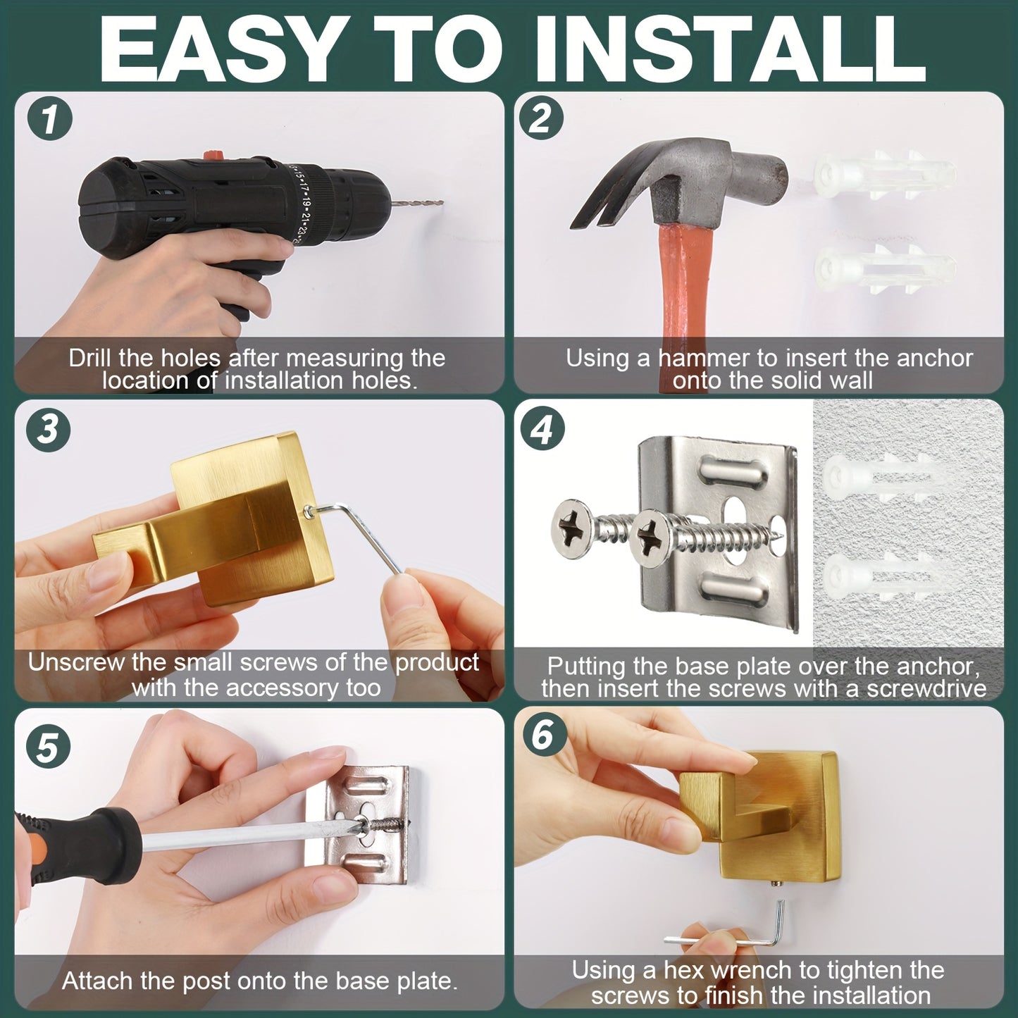 10pcs Stainless Steel Bathroom Hardware Set - Golden Modern Wall-Mounted Towel Ring, Robe Hook, Toilet Paper Holder & Phone Shelf with Towel Bar - Space-Saving Bath Accessories Kit for Contemporary Bathrooms (Easy Installatio