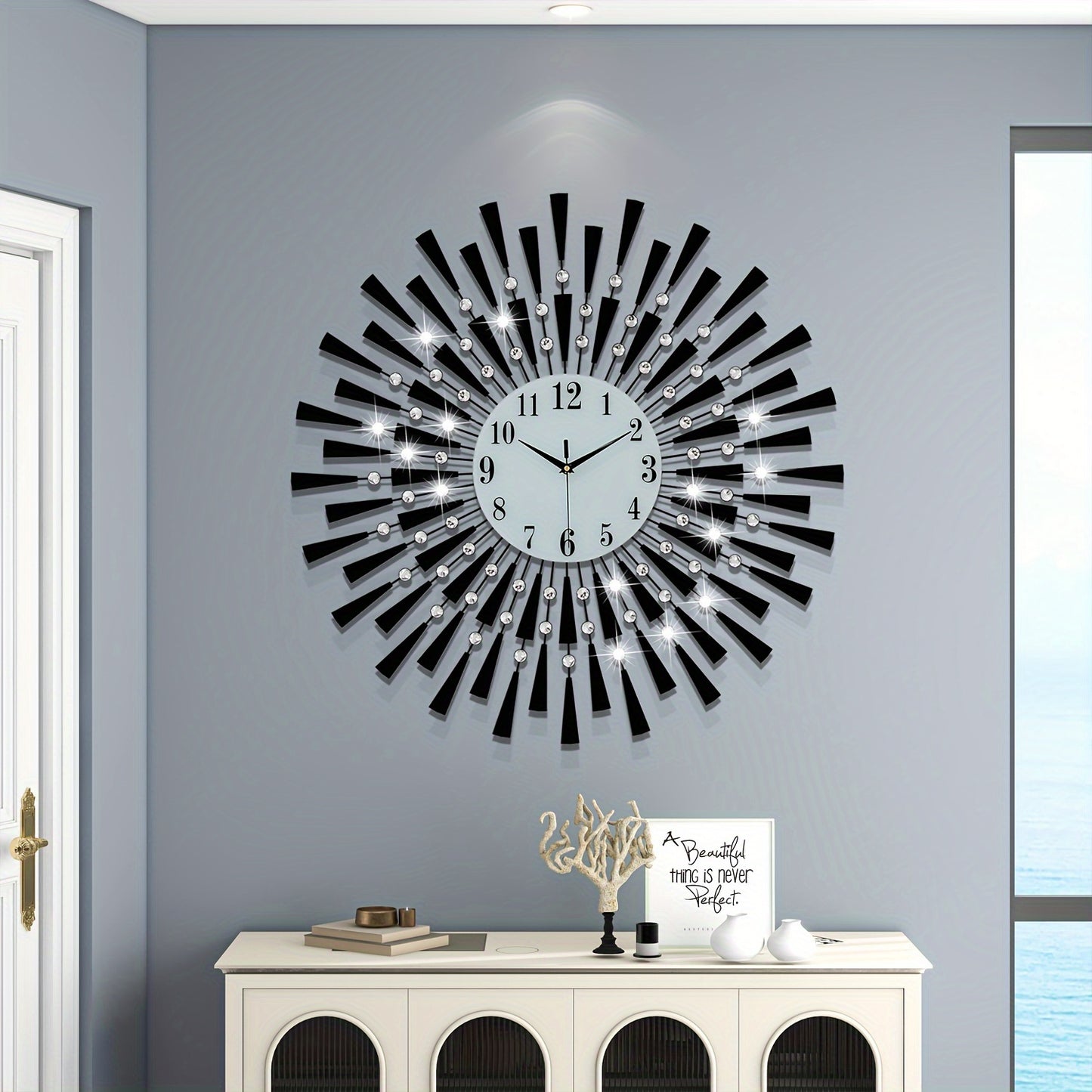 [Modern Metal Wall Clock] 28-Inch Large Circular Modern Metal Wall Clock with Silent Quartz Movement, Battery Powered, Easy to Read Numerals for Living Room, Bedroom, Home Office Decor