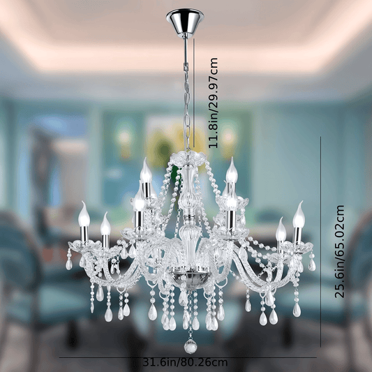 1pc Silver Color Luxurious Candle Crystal Chandelier, K9 Modern Crystal Chandelier For Dining Room, Glass Ceiling Pendant Lamp For Living Bedroom Lighting Hall Balcony