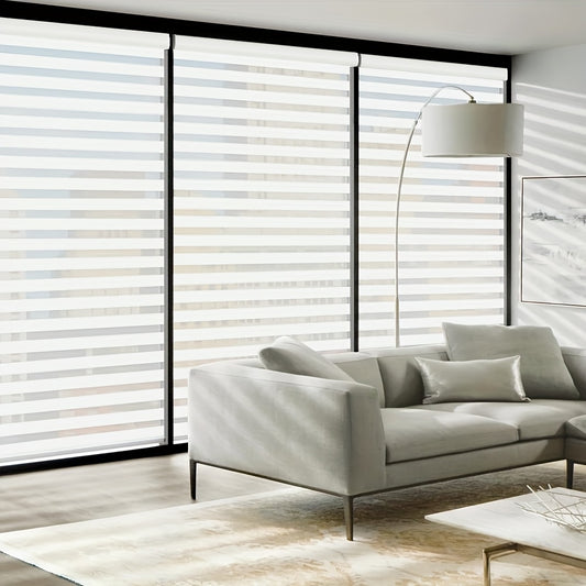 Wireless Zebra Roller Shades for Windows - Dual-Layer Sheer Blinds for Light Management, Featuring a Valance for Day And Night Privacy with Light-Filtering Fabric