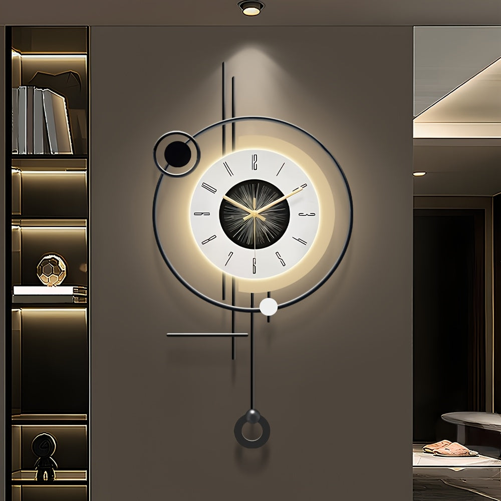 27*13in Large Modern Wall Clock with Light, Creative Silent Wall Clocks Decorative for Kitchen, Entryway, Bedroom, Office, Dinning Room, Metal Wall Decor
