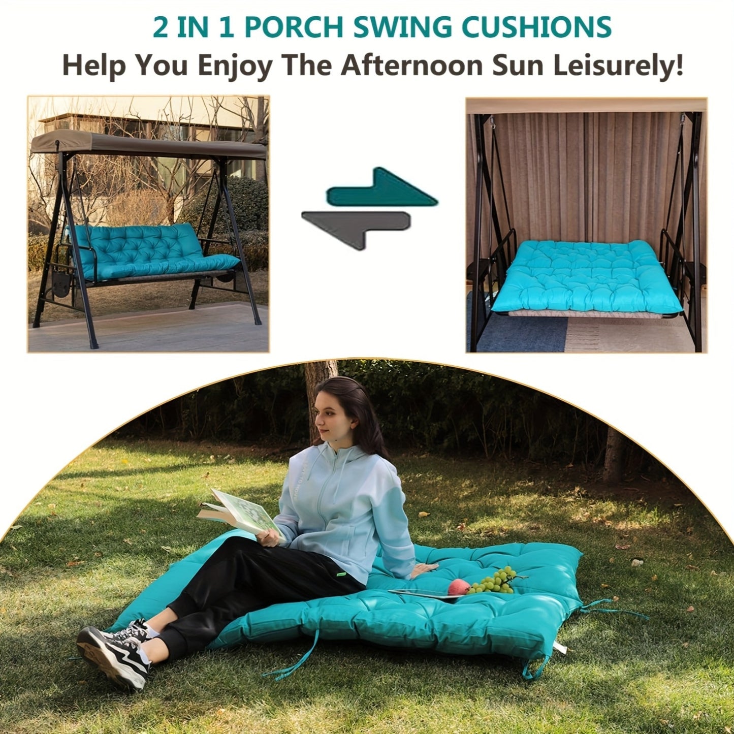 Extra Large 60x40 Inch Outdoor Swing Cushion with Backrest - Heavy-Duty Waterproof Bench Cushion for Porch, Patio, Garden - Thickened 4-Inch, All-Weather Fiber with Tie Fasteners - Compatible with Swings, Benches, Sofas - Mul