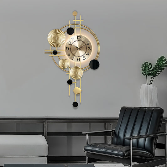 Motion Sensor Backlit Wall Clock For Living Room, Large Metal Golden Wall Clocks 30.7* 17.7 Inch Modern LED Silent Decorative Clock For Bedroom, Kitchen