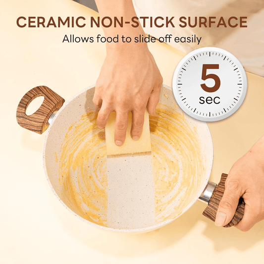 17-Piece Non-Stick Cookware Set with Heat-Resistant Handles and Dishwasher-Safe Lids Perfect for holiday gifting or kitchen use at home, black/white