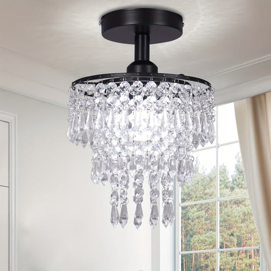 Three-layer Raindrop Crystal Chandelier, Embedded Bedroom Corridor Hallway Light, Black Modern Ceiling Lamp