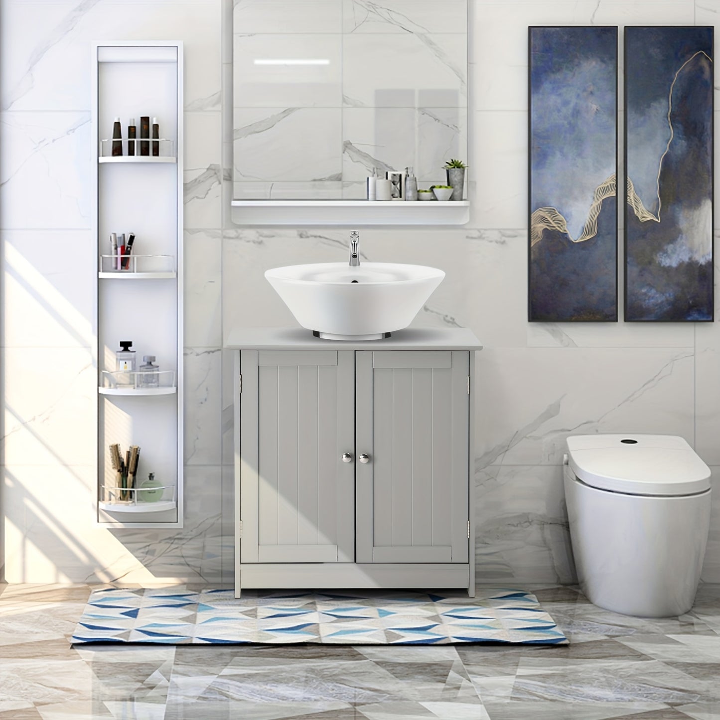 Bonnlo Pedestal Sink Cabinets with 2 Doors, Traditional Under Sink Storage Cabinets, 2-Door And Adjustable Shelves, Bathroom Vanity Storage