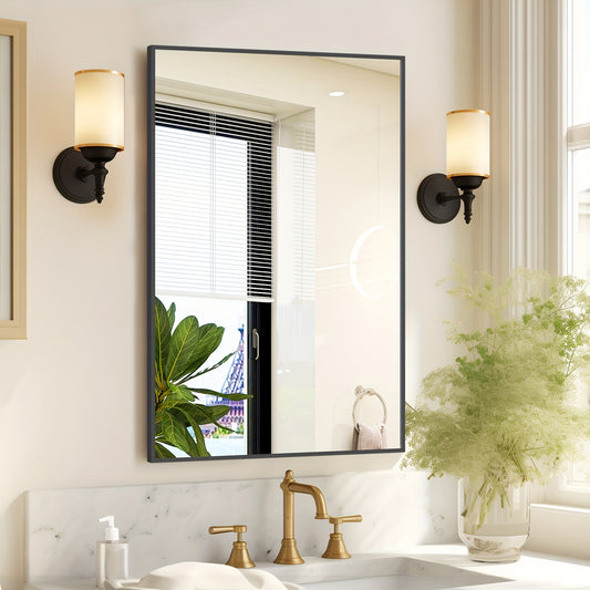 Modern Aluminum Framed Rectangular Vanity Mirror - Frame, Tempered Glass, Multiple Sizes (20x30, 24x36, 28x40) - Horizontal or Vertical Wall-Mounted Bathroom
