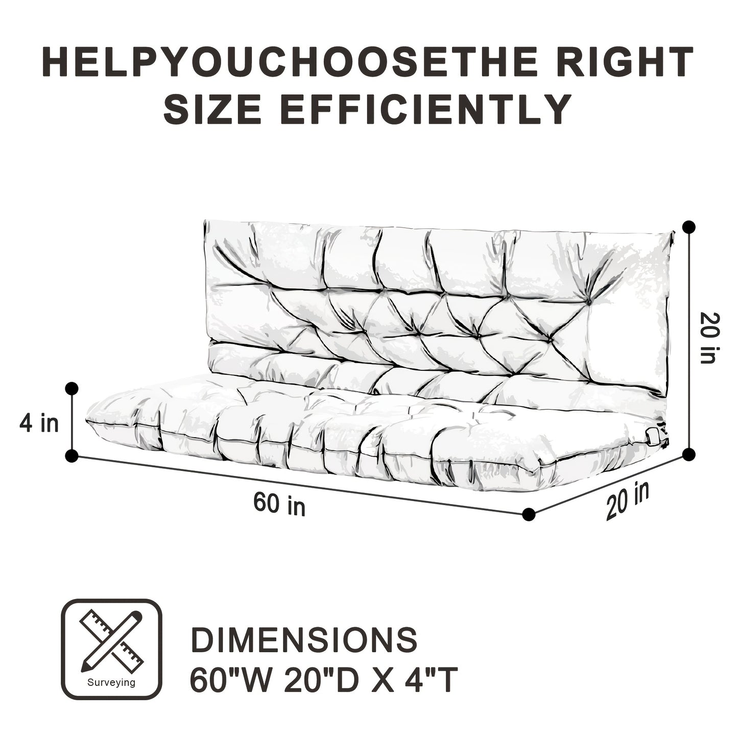 Extra Large 60x40 Inch Outdoor Swing Cushion with Backrest - Heavy-Duty Waterproof Bench Cushion for Porch, Patio, Garden - Thickened 4-Inch, All-Weather Fiber with Tie Fasteners - Compatible with Swings, Benches, Sofas - Mul