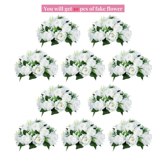 Decorative Flowers - Pure White - 1 Set (Pack of 10), For Parties & Easter/Christmas - Plant Collection