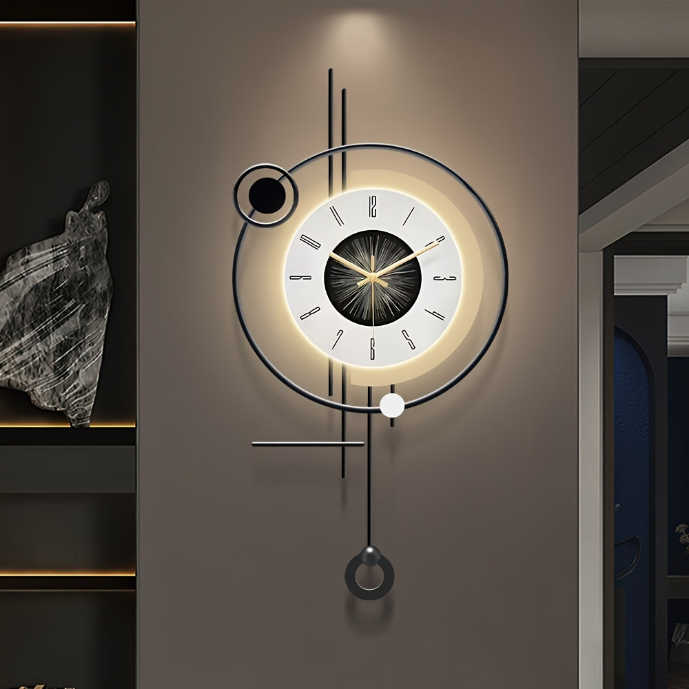 27*13in Large Modern Wall Clock with Light, Creative Silent Wall Clocks Decorative for Kitchen, Entryway, Bedroom, Office, Dinning Room, Metal Wall Decor