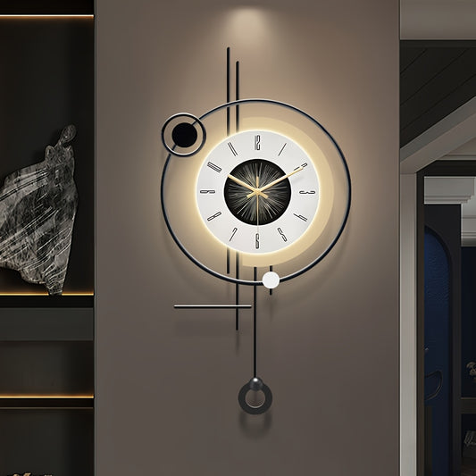 27*13in Large Modern Wall Clock with Light, Creative Silent Wall Clocks Decorative for Kitchen, Entryway, Bedroom, Office, Dinning Room, Metal Wall Decor