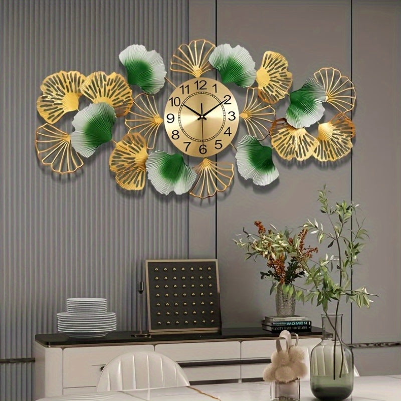 36 Inch Large Wall Clocks For Living Room Decor, Metal Ginkgo Leaf Wall Clock, Silent Non-Ticking Decorative Wall Clocks For Bedroom Kicthen