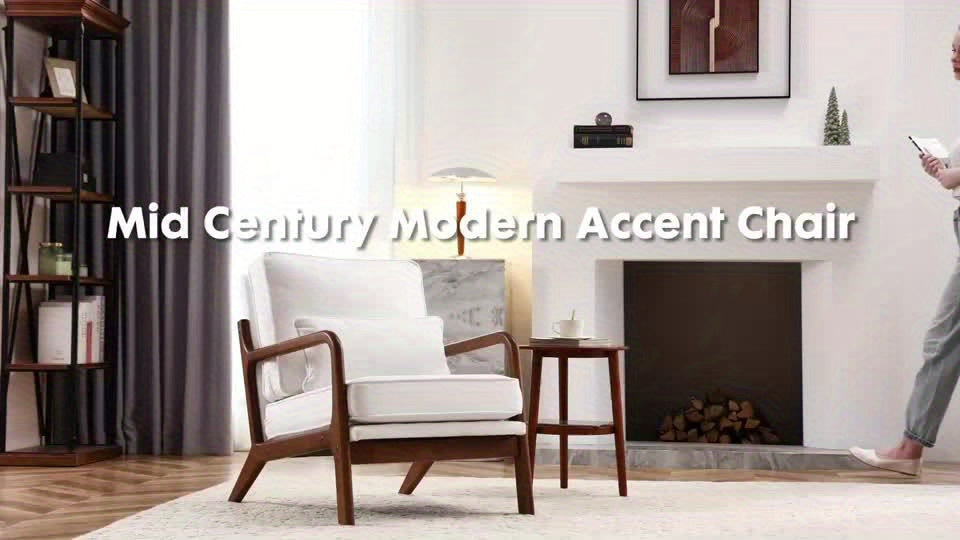 Mid Century Modern Accent Chair with Arms - Heavy-Duty 300 Weight Capacity Ergonomic Lounge Chair, Solid Wood Frame & Green Upholstery-like Foam Cushion (No Fabric for legs) Living Room, Bedroom, Office