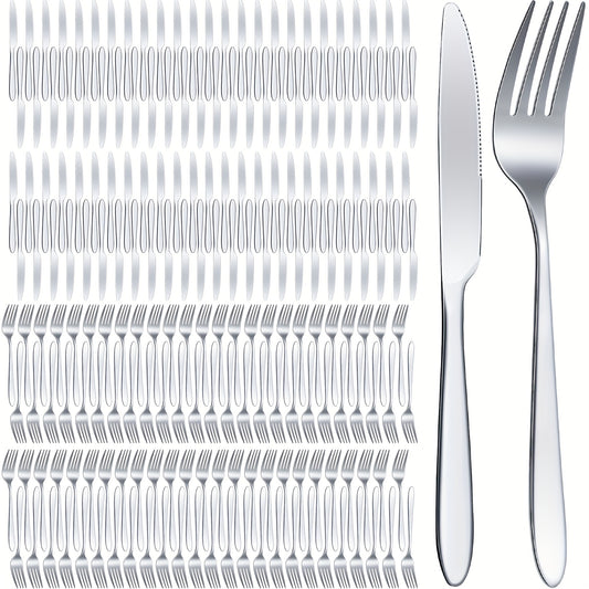[Stainless Steel Silverware] Party Packs 200pcs Forks and Knives Stainless Steel Forks Silverware Set Include 100 Dinner Forks and 100 Knives Flatware Set Tableware Cutlery Set for Home Restaurant Mirror Polished Dishwasher S