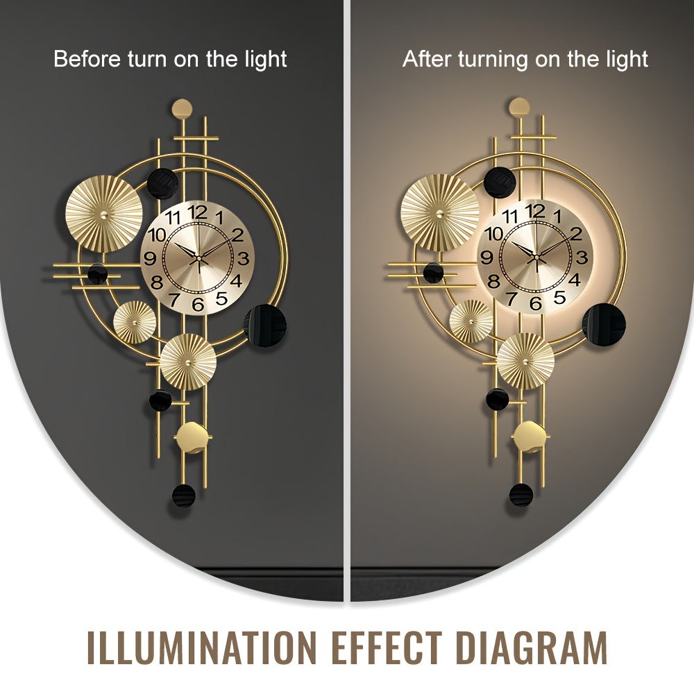 Motion Sensor Backlit Wall Clock For Living Room, Large Metal Golden Wall Clocks 30.7* 17.7 Inch Modern LED Silent Decorative Clock For Bedroom, Kitchen