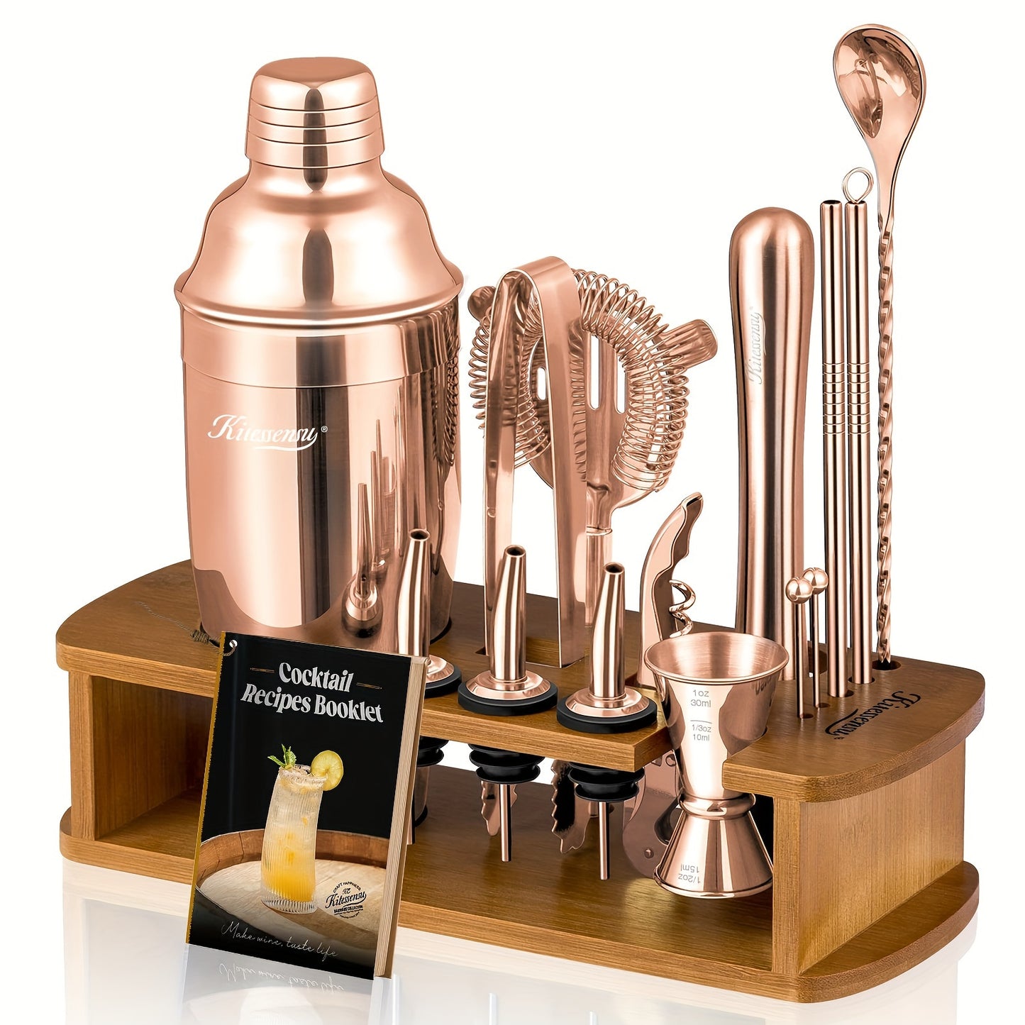 Cocktail Shaker Set Bartender Kit with Stand | Bar Set Drink Mixer Set with All Essential Accessory Tools: Martini Shaker, Jigger, Strainer, Mixer Spoon, Muddler, Liquor Pourers |Silvery