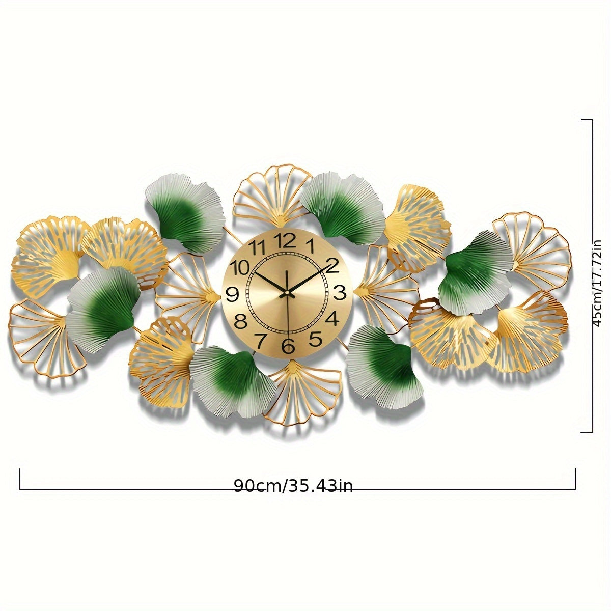 36 Inch Large Wall Clocks For Living Room Decor, Metal Ginkgo Leaf Wall Clock, Silent Non-Ticking Decorative Wall Clocks For Bedroom Kicthen