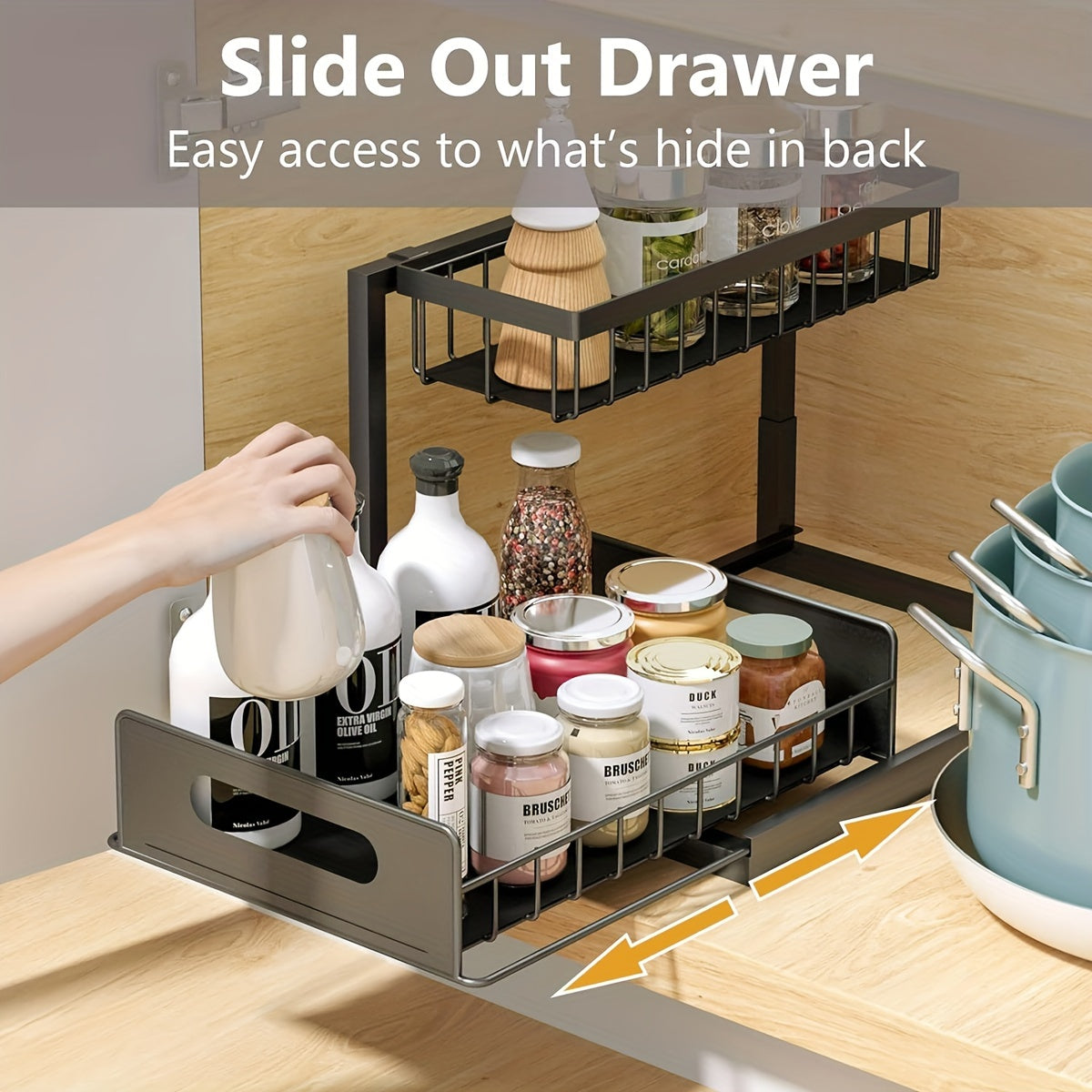 2 Pack L-Shaped Under Sink Organizer, 2 Tier Slide Out Sink Shelf Cabinet Storage Shelves, Under Sink Storage For Kitchen Bathroom Cabinet, Pull Out Cabinet Organizer, Height-adjust Design, Space Saver & Time Saver
