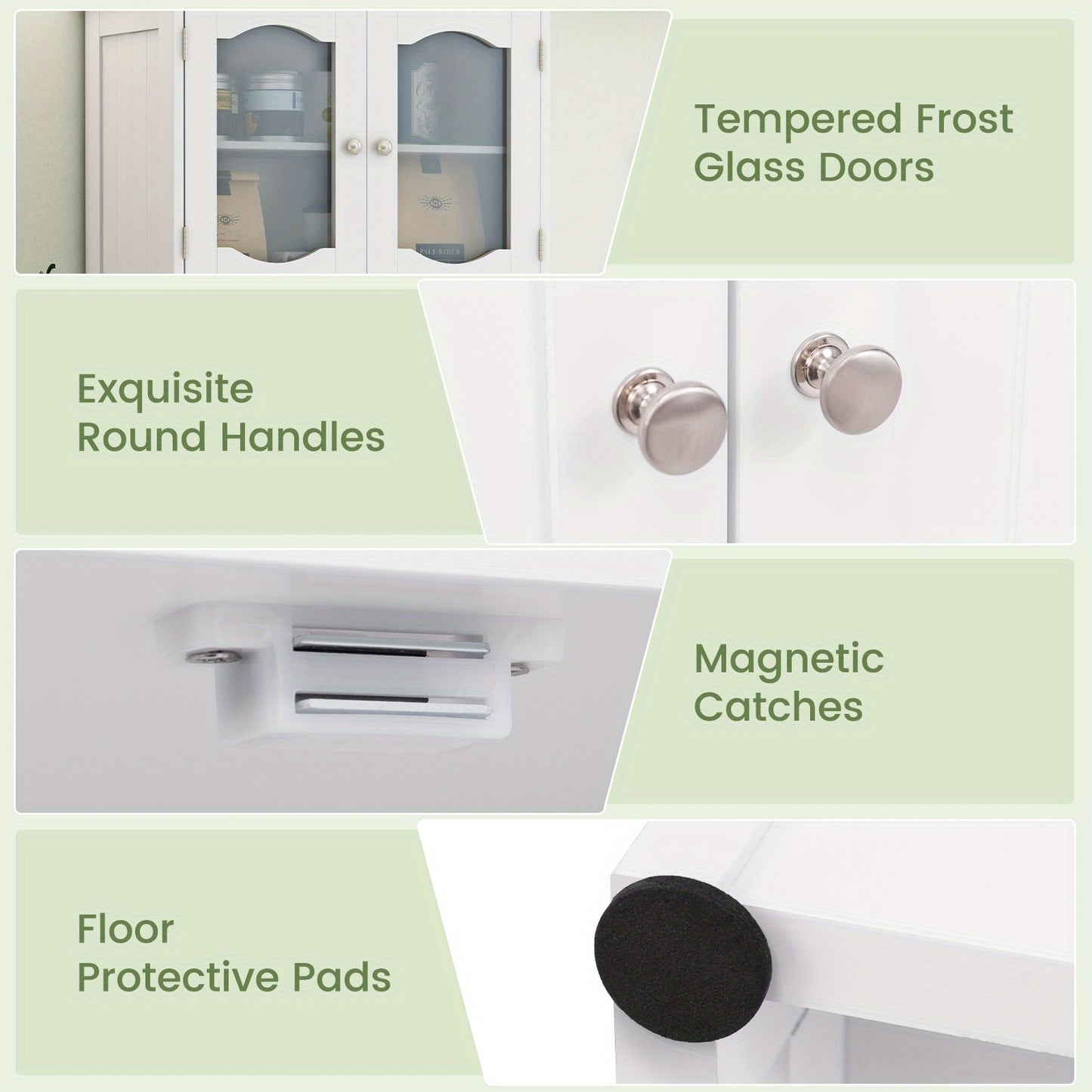 LIFEZEAL 58.5" Tall Bathroom Storage Cabinet, Freestanding Linen Cabinet with Frost Glass Doors and Shelves, Black/White