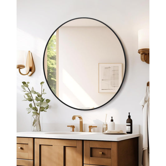 24 Inch Round Mirror for Wall Decor, Metal Frame Circle Mirror, for Entryway, Vanity, Bedroom, Bathroom, Wall Decor, Easy to Install