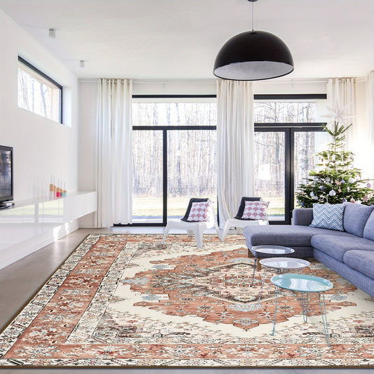 Floral Printed Carpet, Bohemian Style Carpet, Washable Carpet Anti-Slip Indoor Entrance Carpet, Bohemian Tribal Kitchen Carpet, Vintage Traditional Carpet, Suitable for Living Room, Bedroom, Office And Porch Front Door Entran