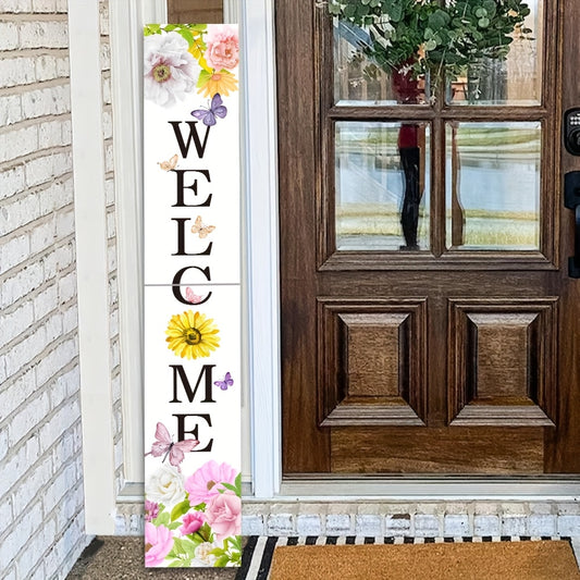 1pc Handmade 12x72 Inch Rustic Wooden Porch Sign - All-Weather Durable Welcome Sign with Floral & Butterfly Design, Farmhouse Wall Decor for Front Door, Porch, Patio - Spring Easter Home Decoration Gift, Vintage Style, Highqu