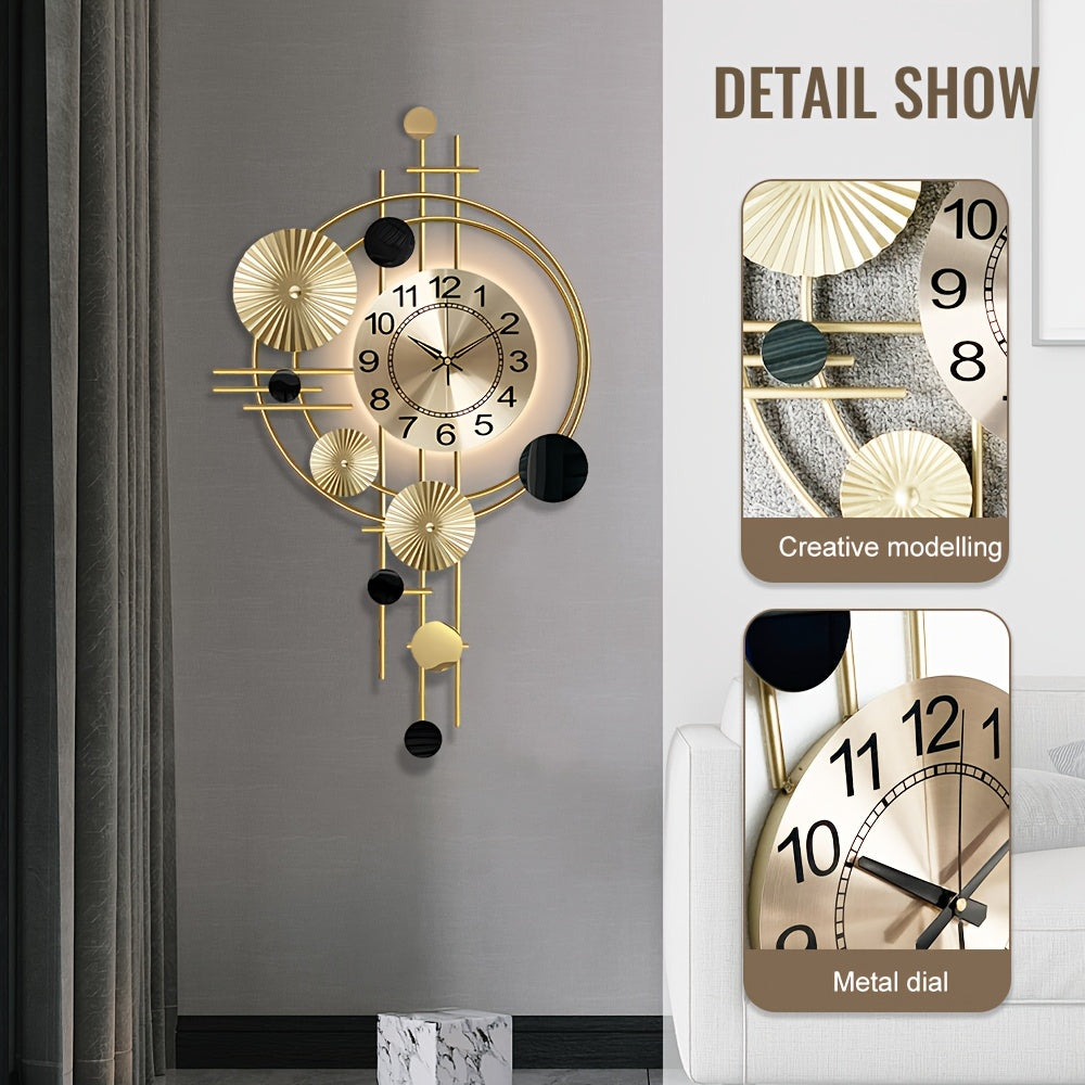 Motion Sensor Backlit Wall Clock For Living Room, Large Metal Golden Wall Clocks 30.7* 17.7 Inch Modern LED Silent Decorative Clock For Bedroom, Kitchen