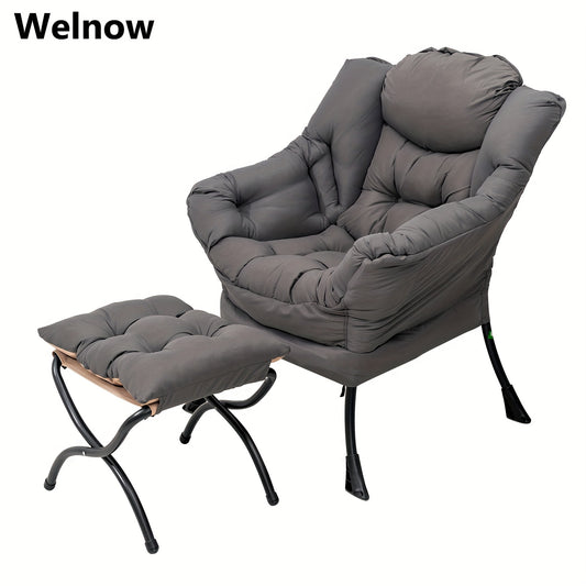 [Modern Lazy Chair] Welnow Modern Lazy Chair | Upholstered Lounge Accent Chair with Armrests, Side Pocket - Leisure Reading Chair for Small Space, Dark Grey