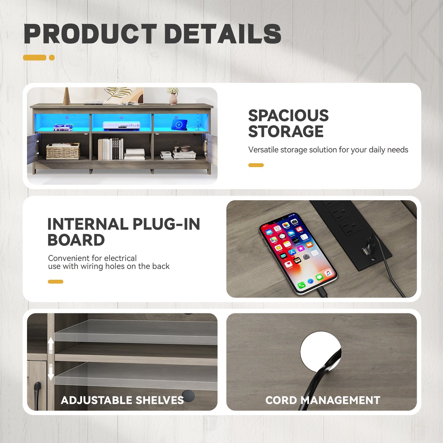 Farmhouse TV Stand for 80/75/70 Inch TVs | Closed Storage Cabinets & Open Adjustable Shelves, Modern Style Living Room Furniture, Space-Saving Design for Home Media Room Decor, Best Christmas Gift, Black/Washed Gray - YINTATE