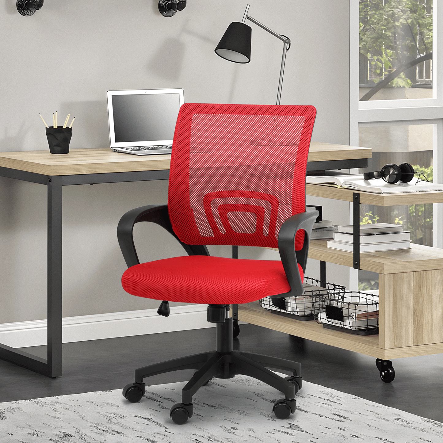 Mesh Office Home Chair, Mid Back Ergonomic Rolling Swivel Chair with Padded Seat and Armrest