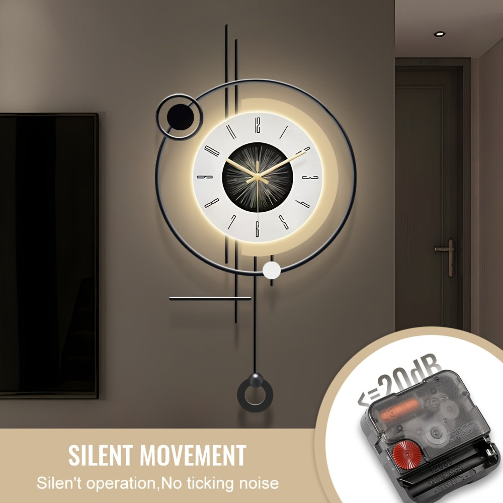 27*13in Large Modern Wall Clock with Light, Creative Silent Wall Clocks Decorative for Kitchen, Entryway, Bedroom, Office, Dinning Room, Metal Wall Decor