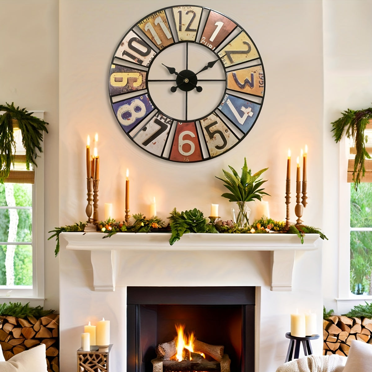 30" Retro 3D Metal Large Wall Clock, Silent Movement, For Outdoor And Indoor Use, Fashionable And Creative Timers, Home Decoration