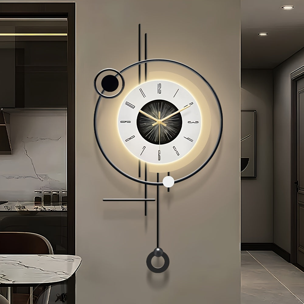 27*13in Large Modern Wall Clock with Light, Creative Silent Wall Clocks Decorative for Kitchen, Entryway, Bedroom, Office, Dinning Room, Metal Wall Decor