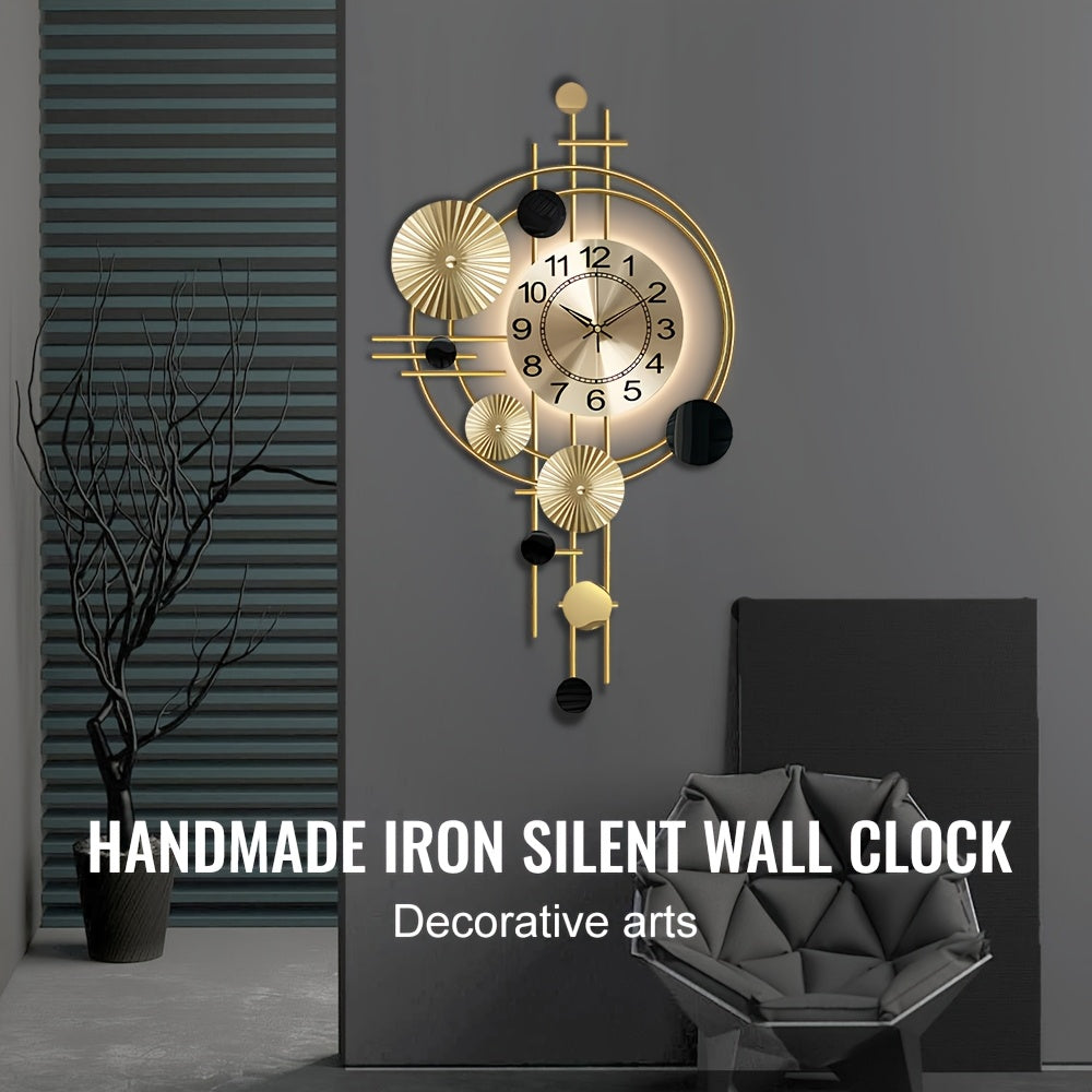Motion Sensor Backlit Wall Clock For Living Room, Large Metal Golden Wall Clocks 30.7* 17.7 Inch Modern LED Silent Decorative Clock For Bedroom, Kitchen