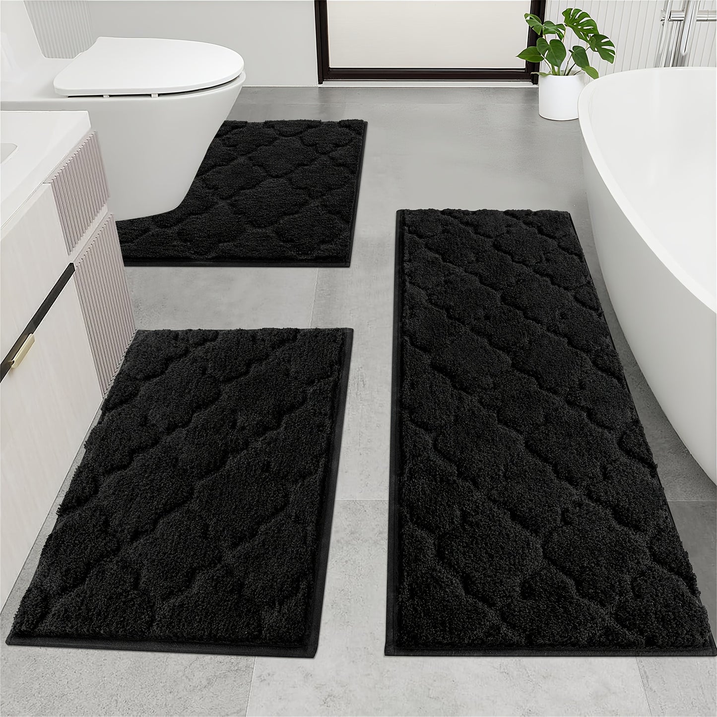 Microfiber Bath Mat Non Slip Shaggy Bathroom Rug Set 3pcs Bathroom Mat Set Super Absorbent Bath Mats for Bathroom Washable Quick-Dry Bathroom Rugs for Floor, Tub And Shower, Home Decor