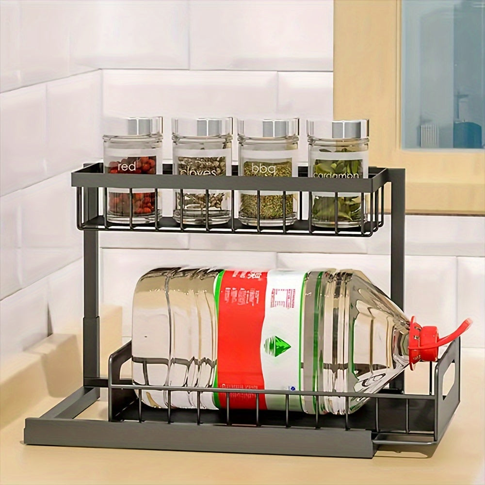 2 Pack L-Shaped Under Sink Organizer, 2 Tier Slide Out Sink Shelf Cabinet Storage Shelves, Under Sink Storage For Kitchen Bathroom Cabinet, Pull Out Cabinet Organizer, Height-adjust Design, Space Saver & Time Saver