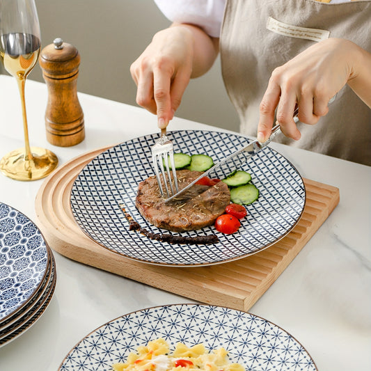 YELLOYA Japanese Large Dinner Plates Set 10.6 Inch- Salad Serving Dishes Set of 6- Blue and White Plates, Dishwasher & Microwave Safe, Assorted Pattern Plates