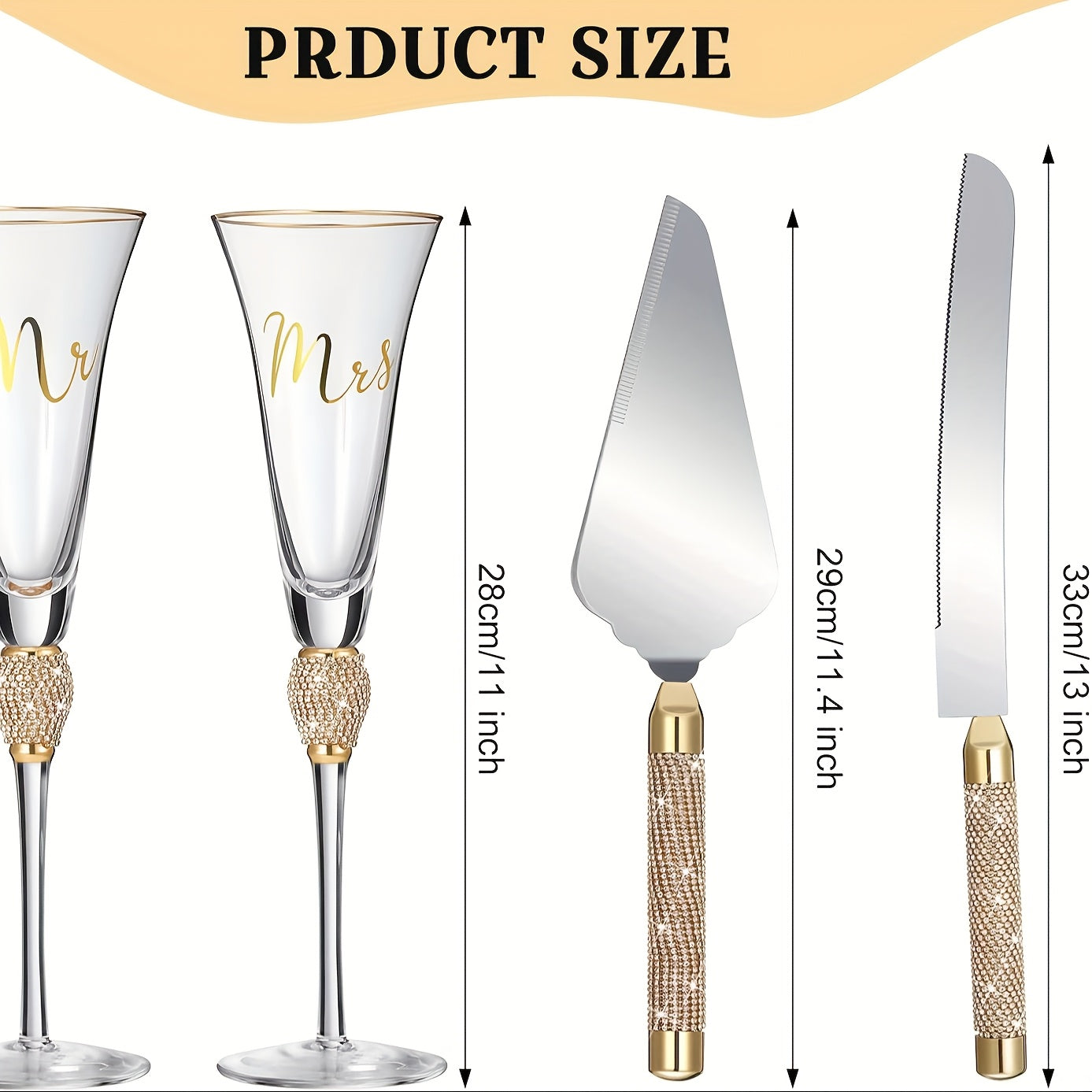 4pcs Wedding Toasting Flutes And Cake Server Set Wedding Reception Supplies Champagne Glasses Cake Knife Pie Server