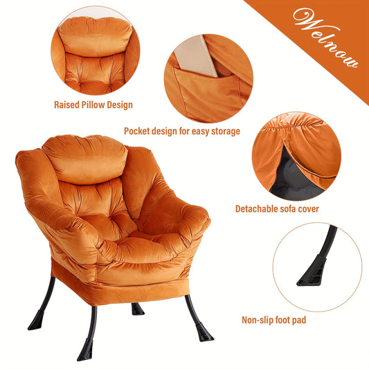 Welnow Lazy Chair with Ottoman, Modern Lounge Accent Chair with Armrests and a Side Pocket, Leisure Upholstered Sofa Chair Reading Chair with Footrest for Small Space, Corner Chair